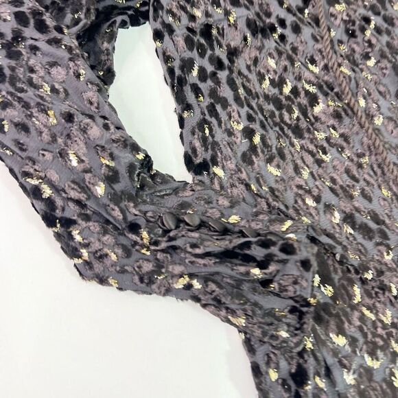 ALC Ophelia Blouse Womens 2 Brown Long Sleeve Tie Neck Velvet Metallic New - Picture 3 of 12